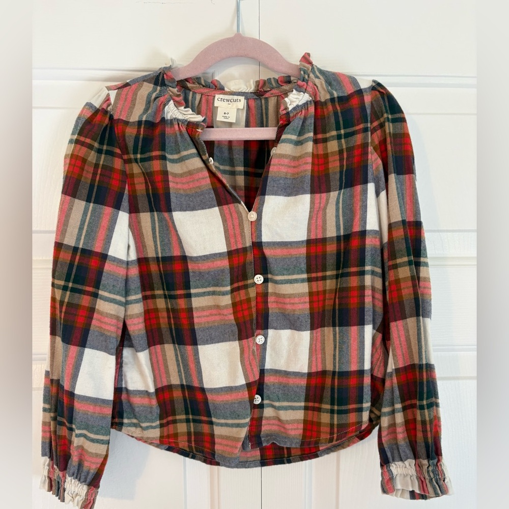 Crewcuts Plaid Long-Sleeve Top in Red, Cream, Green and Navy